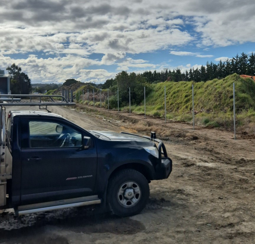 Galvanised security fence posts installed during the Fowlers Asphalt Bairnsdale project