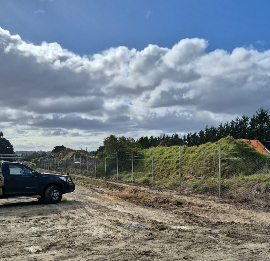 Hyline Fencing ute onsite during the urgent Fowlers Asphalt security fencing project